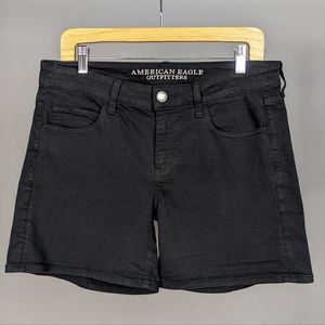 American Eagle AE Midi Shorts Solid Black Twill Super Stretch Sz 12 AEO